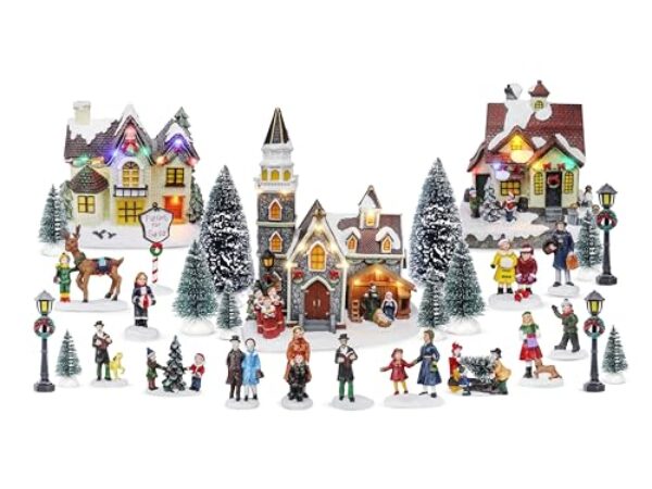 Christmas Village Figurines Decoration Set Perfect Addition to Your Christmas Indoor Decorations & Snow Village Displays (30 Piece Christmas Village Set)