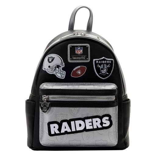 NFL Las Vegas Raiders Patches Mini Backpack | Officially Licensed | Plastic/Vegan Leather/Rubber | Loungefly