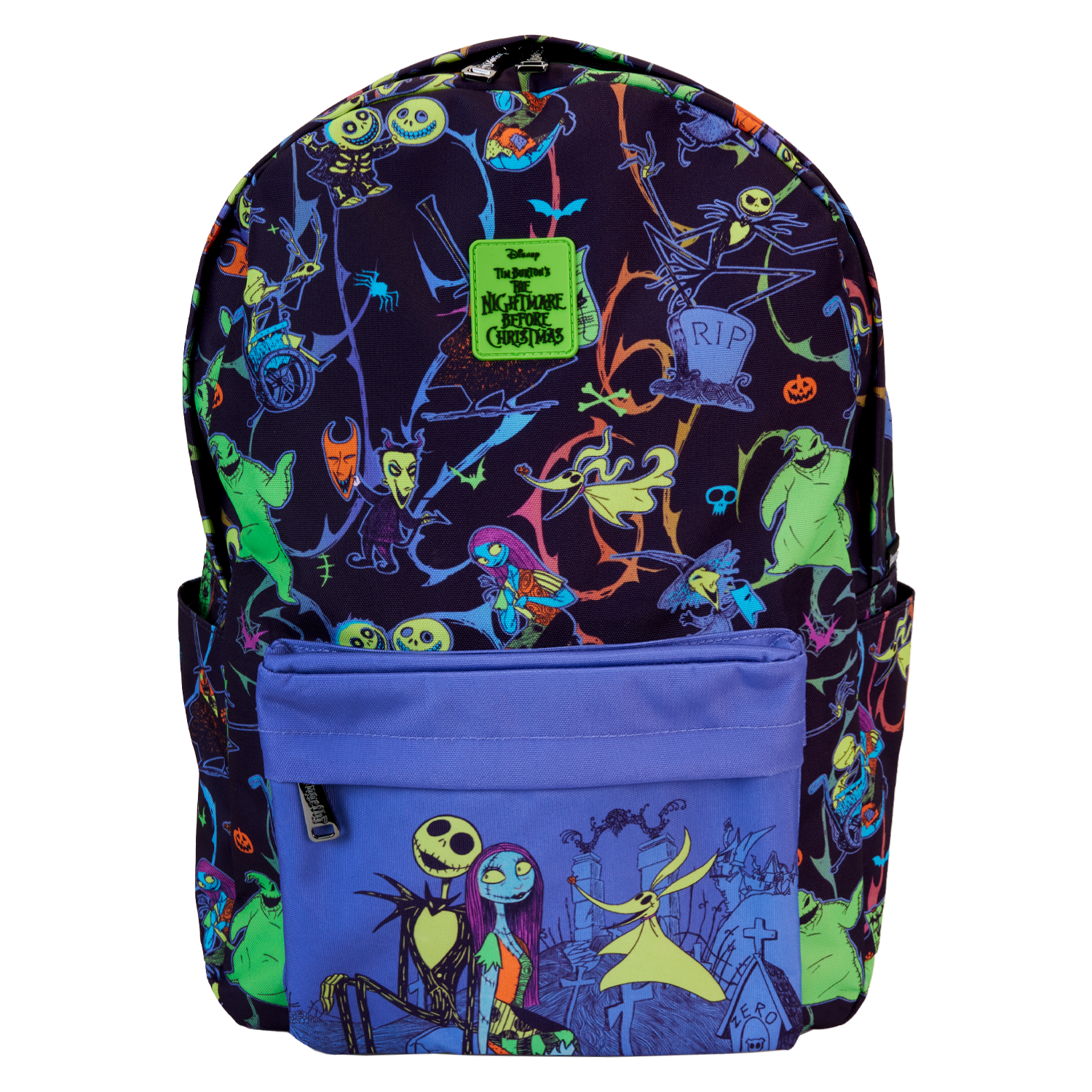 Nightmare Before Christmas Neon Glow All-Over Print Nylon Full-Size Backpack | Officially Licensed | Loungefly