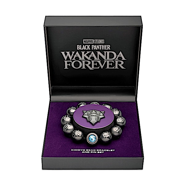 Wakanda Forever Ion-Plated Kimoyo Bracelet And Mask Pin